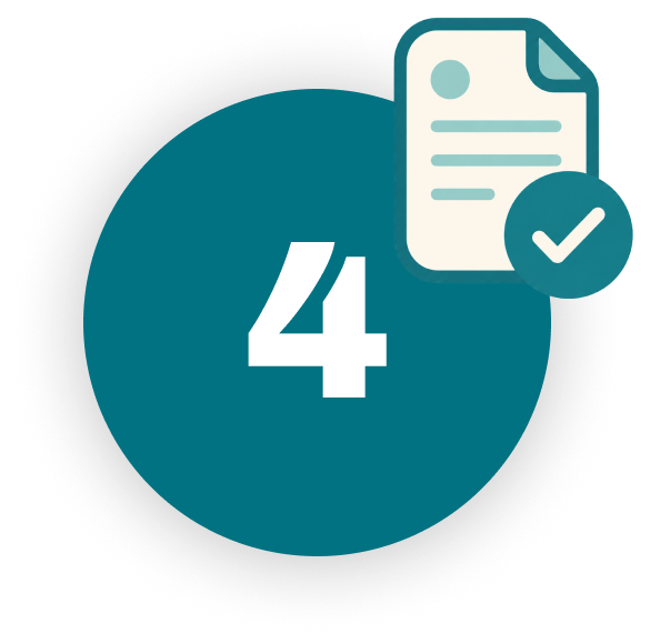 Illustration de l’étape 4 : document validé avec une coche.