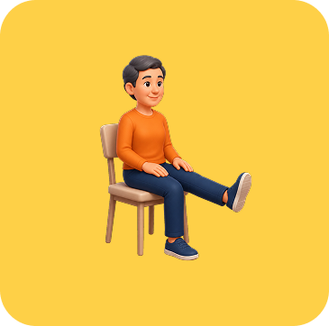 Illustration d’un homme assis sur une chaise, levant une jambe tendue devant lui lors d’un exercice de mobilité.