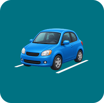Illustration d’une petite voiture bleue garée entre deux lignes blanches.